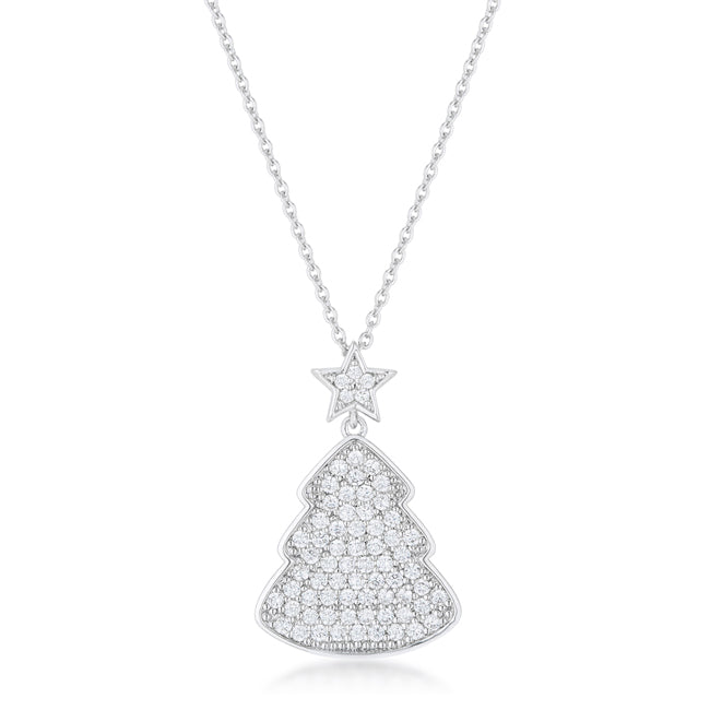 Christmas Tree Drop Clear Necklace | Silver