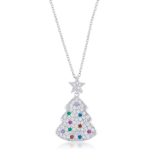 Christmas Tree Drop Colourful Necklace | Silver