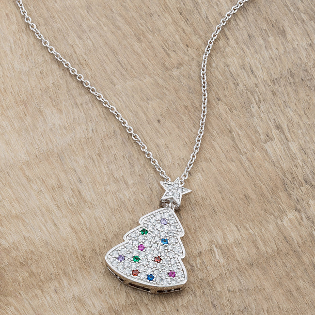 Christmas Tree Drop Colourful Necklace | Silver