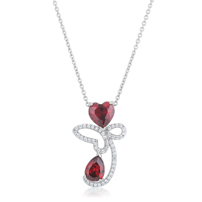 Clarise Abstract Heart Drop Necklace | Red | Silver