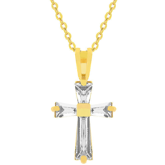 Goldtone Finish Baguette Cross