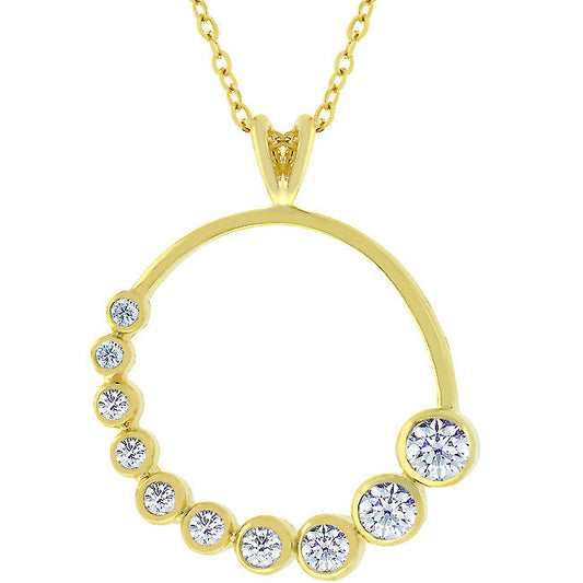 Golden Graduated Cubic Zirconia Circle Pendant