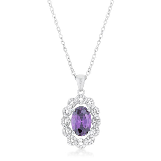 Fern Oval Drop Necklace | Amethyst | Silver