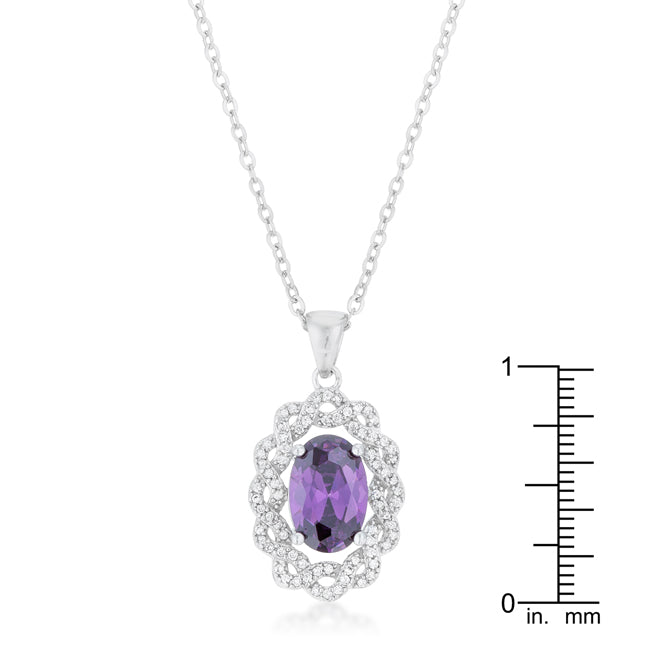 Fern Oval Drop Necklace | Amethyst | Silver