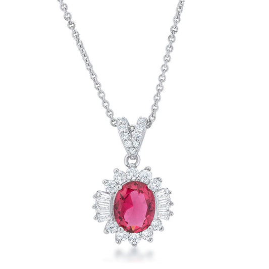 Nell Oval Drop Necklace | Ruby | Silver