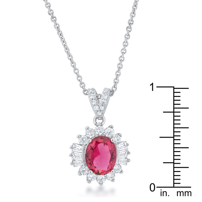 Nell Oval Drop Necklace | Ruby | Silver