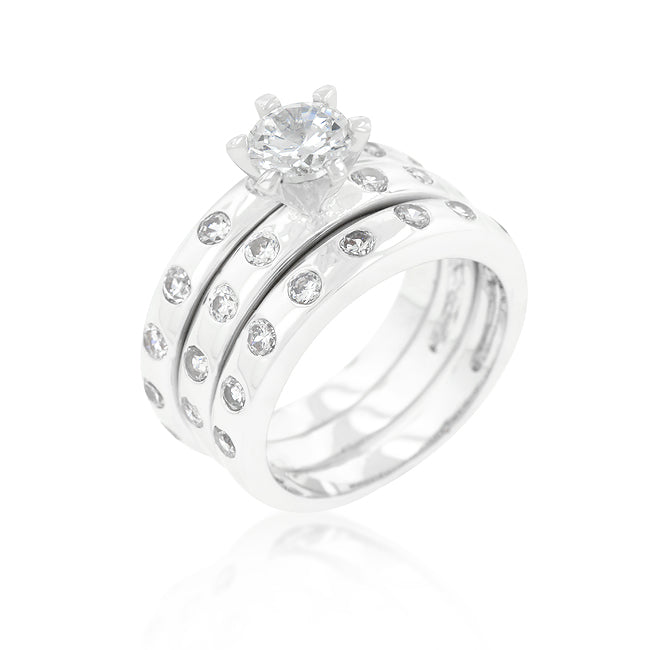 Bezel Engagement Ring Set | Silver