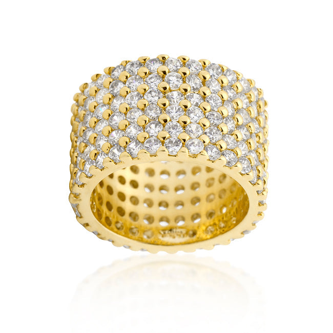 Goldtone Finishd Wide Pave Cubic Zirconia Ring