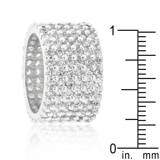 Rhodium Plated Finishd Wide Pave Cubic Zirconia Ring