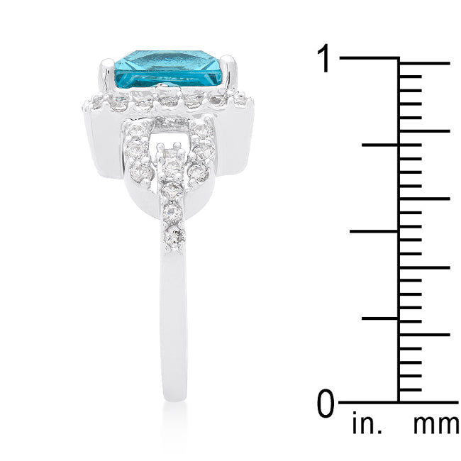 Halo Style Princess Cut Aqua Blue Cocktail Ring