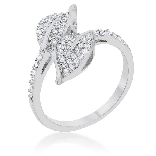 Liana 0.1ct CZ Rhodium Leaf Wrap Ring