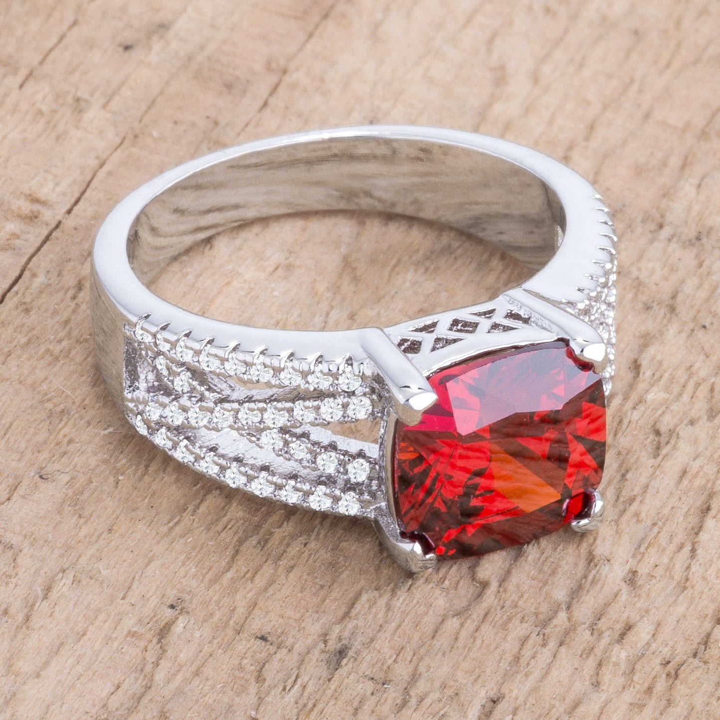 Kaylee 3Ct Criss-Cross Ring | Red | Silver