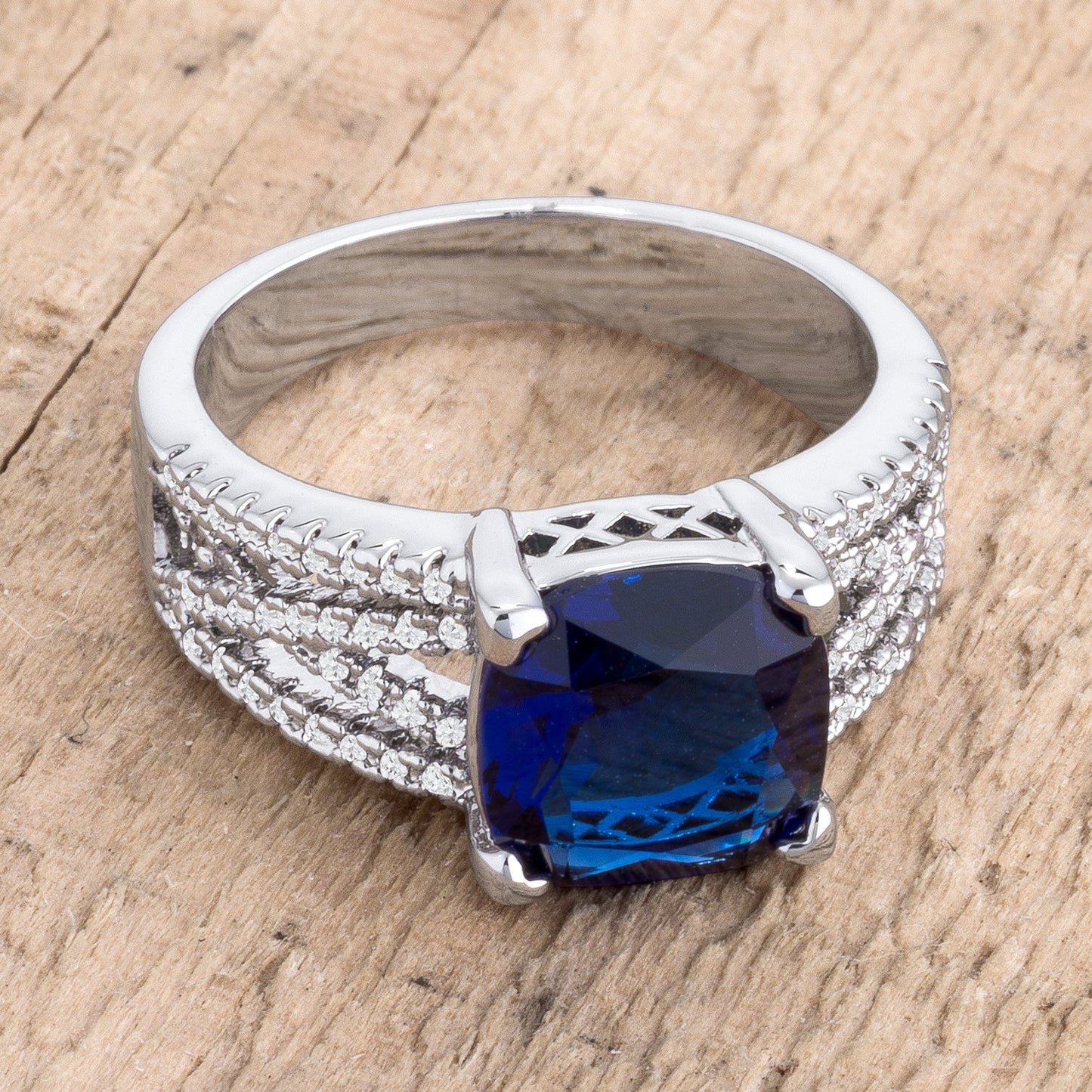 Kaylee 3Ct Criss-Cross Ring | Sapphire Blue | Silver