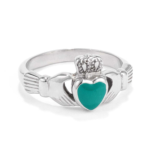 Claddagh Ring |Green Enamel Heart