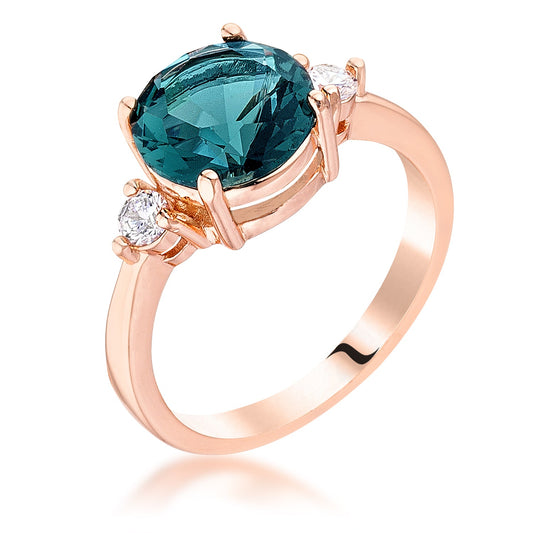 Eloise Three Stone Ring | Blue Green | Rose Gold