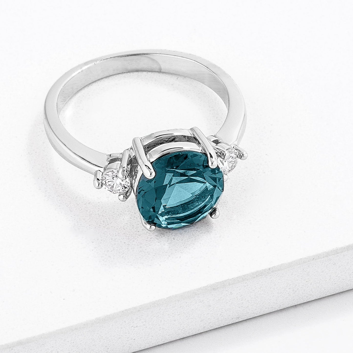 Eloise Three Stone Ring | Blue Green | Silver