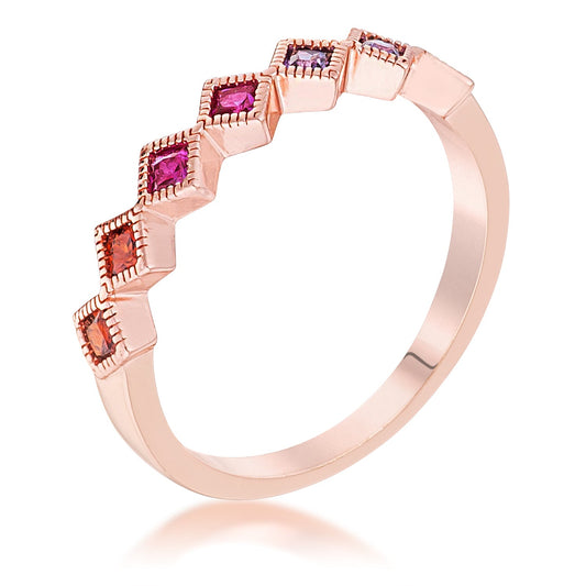 Princess Cut Half Eternity Band | Rose Gold |Ruby