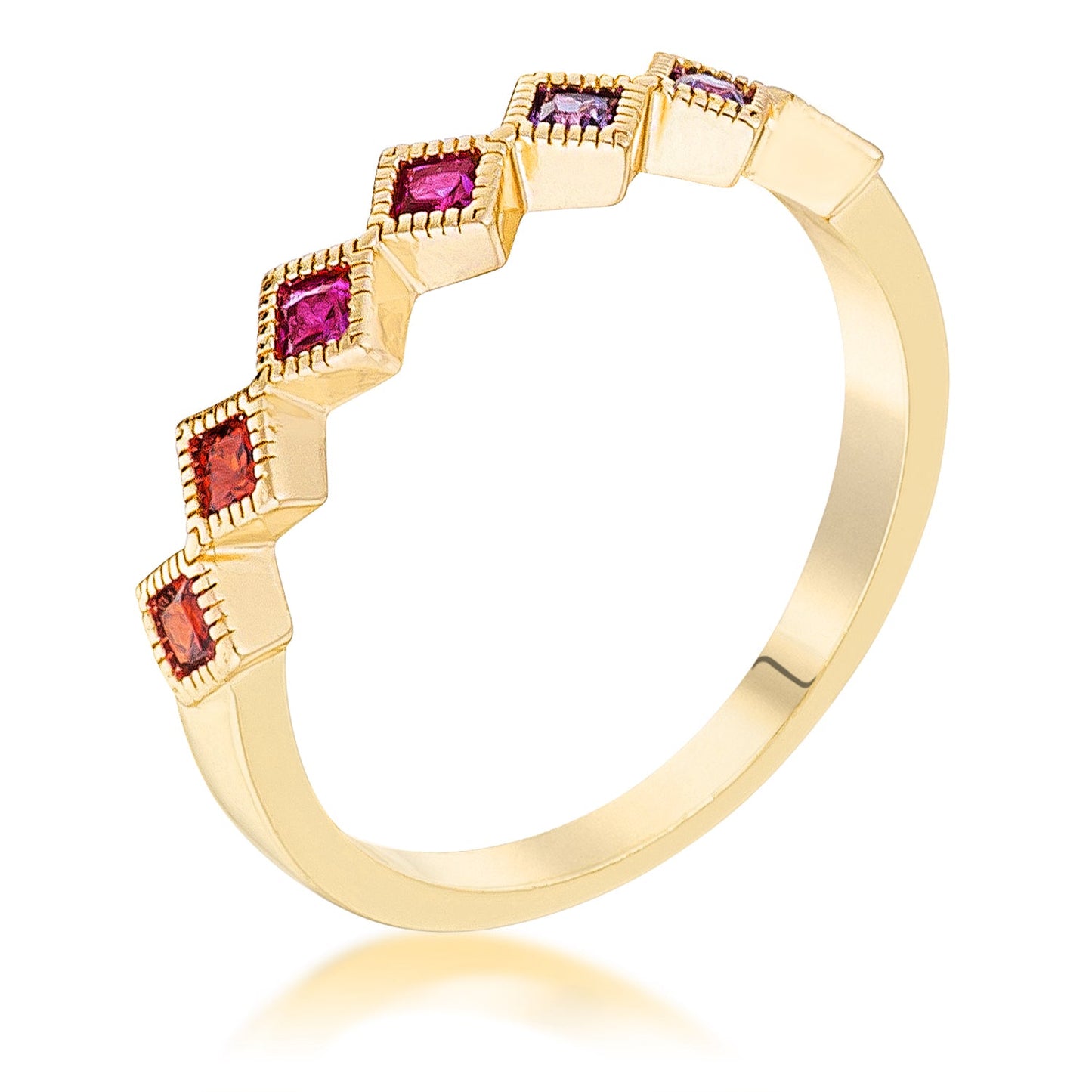 Princess Cut Half Eternity Band | Gold |Ruby