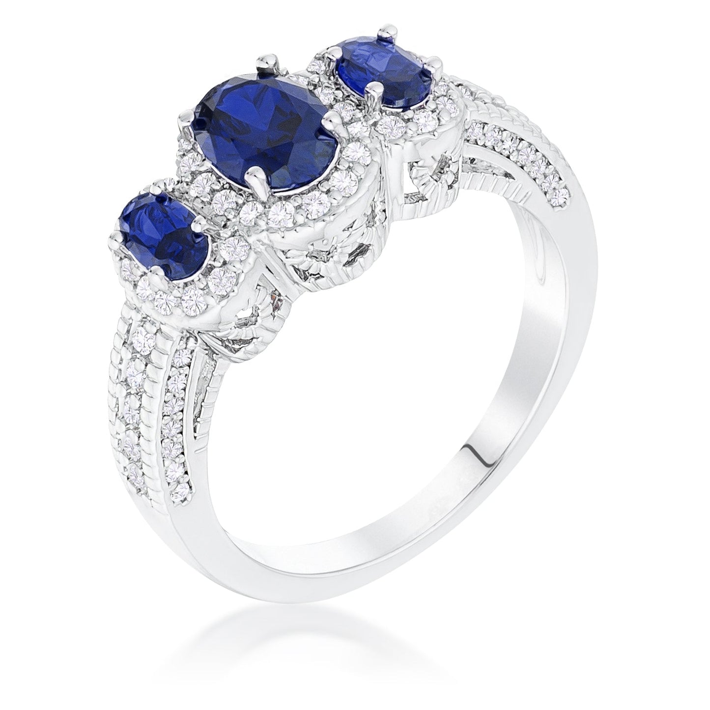 Jase Oval Cut Three-Stone Halo Ring | Sapphire