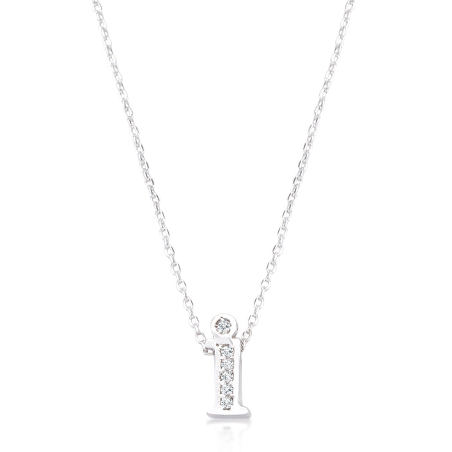 “i” Initial Crystal Necklace | Silver