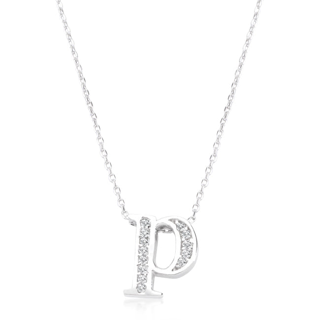 “p” Initial Crystal Necklace | Silver