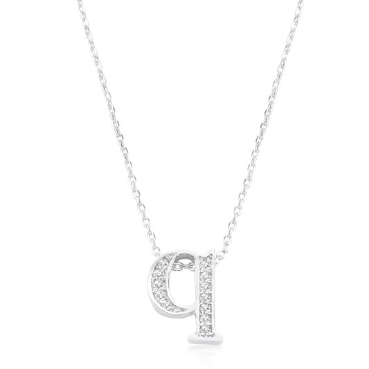 “q” Initial Crystal Necklace | Silver