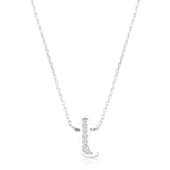 “t” Initial Crystal Necklace | Silver