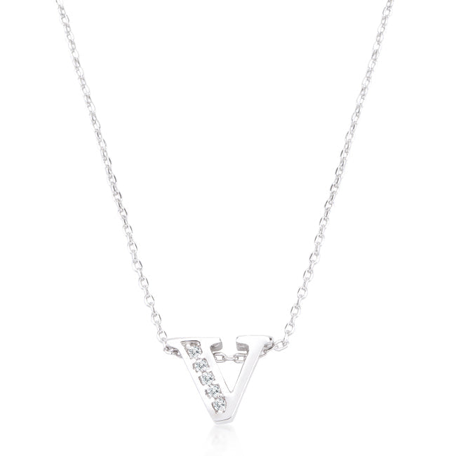 “v” Initial Crystal Necklace | Silver